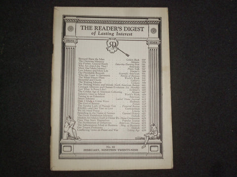 1929 FEBRUARY THE READER'S DIGEST SOFTCOVER BOOK- NUMBER 82- GREY COVERS- J 9924