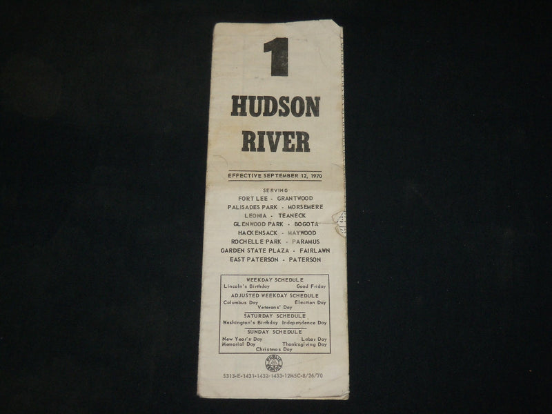 1970 HUDSON RIVER BUS SCHEDULE - FORT LEE - GRANTWOOD - J 6123