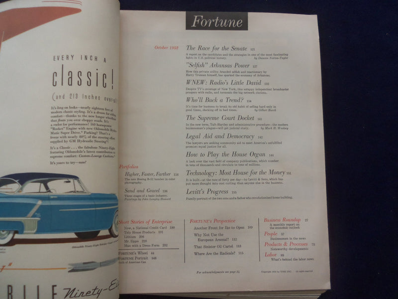 1952 OCTOBER FORTUNE MAGAZINE - GREAT COVER & ADS - F 930