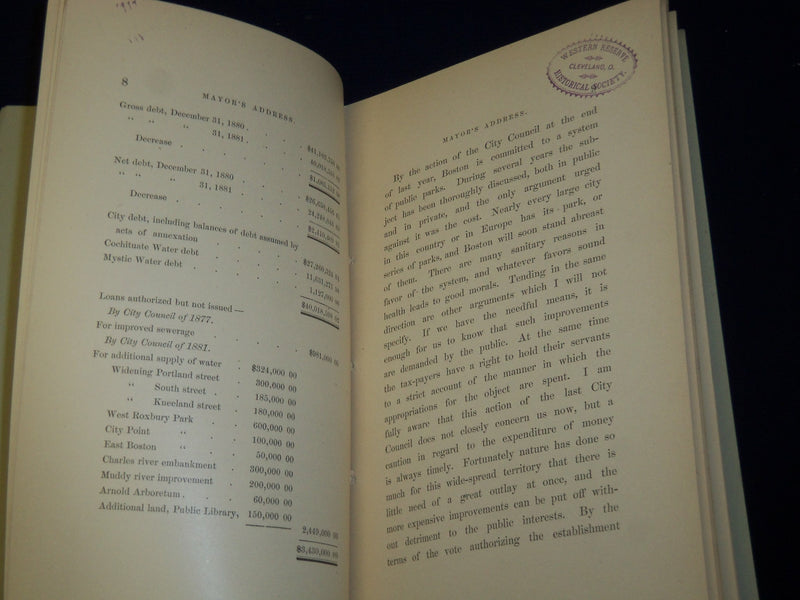 1882 MAYOR SAMUEL ABBOTT GREEN INAUGURAL ADDRESS - CHARLES E. PRATT - J 4532