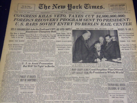 1948 APRIL 3 NEW YORK TIMES - RECOVERY PROGRAM SENT TO PRESIDENT - NT 3537