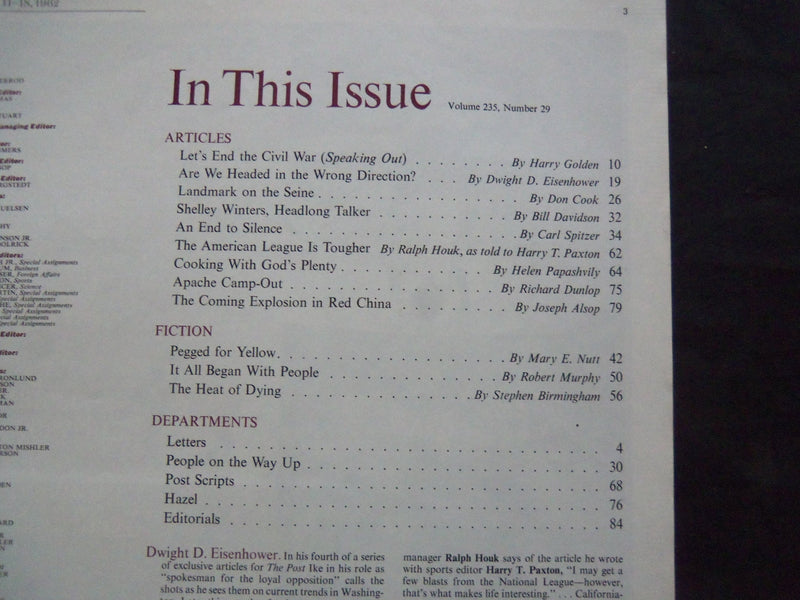 1962 AUG 11-18 THE SATURDAY EVENING POST MAGAZINE - EISENHOWER COVER - SP 2374