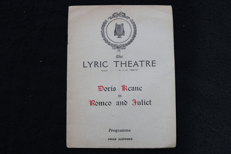 1919 DORIS KEANE IN ROMEO AND JULIET PROGRAM - THE LYRIC THEATRE - K 1803