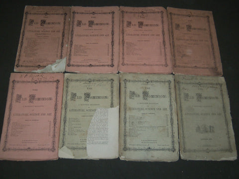 1871-1873 THE OLD DOMINION LITERATURE SCIENCE & ART MAGAZINE LOT OF 8 - WR 139