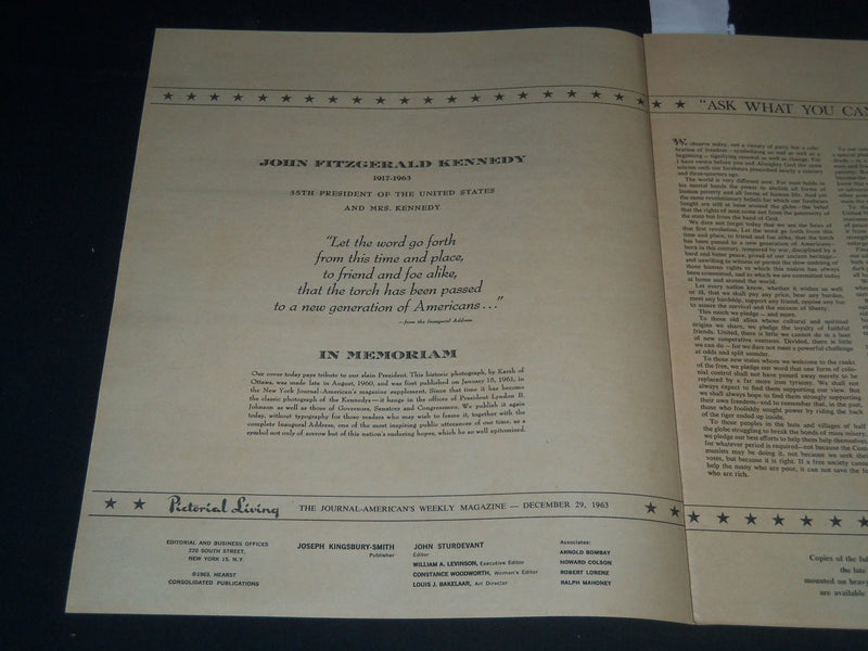 1963 DEC 29 NEW YORK JOURNAL AMERICAN WEEKLY MAGAZINE - KENNEDYS - NP 3797