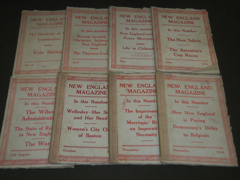 1914 NEW ENGLAND MAGAZINE LOT OF 8 ISSUES - NICE ILLUSTRATIONS & ADS - WR 607