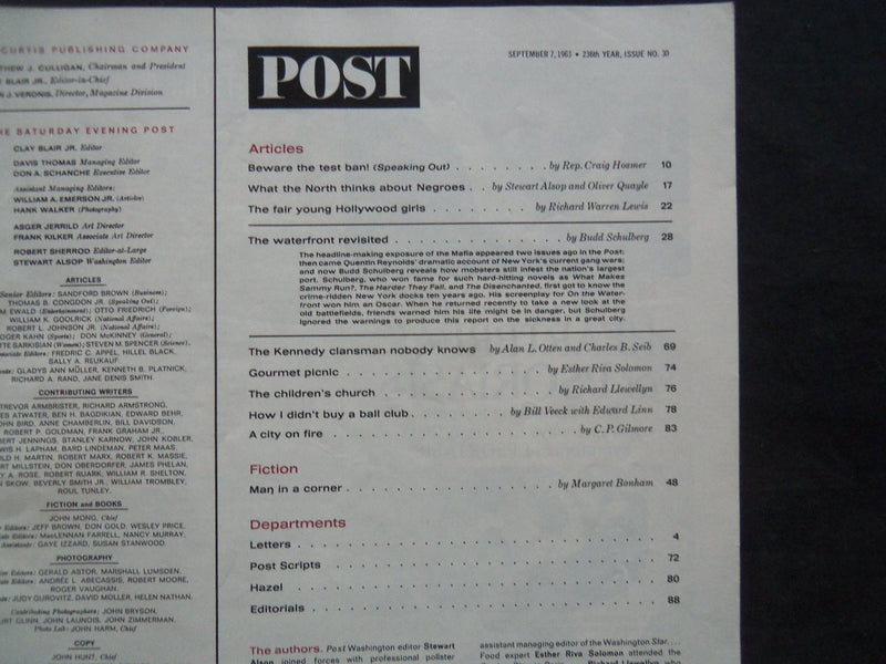 1963 SEP 7 THE SATURDAY EVENING POST MAGAZINE - STELLA STEVENS COVER - SP 2397