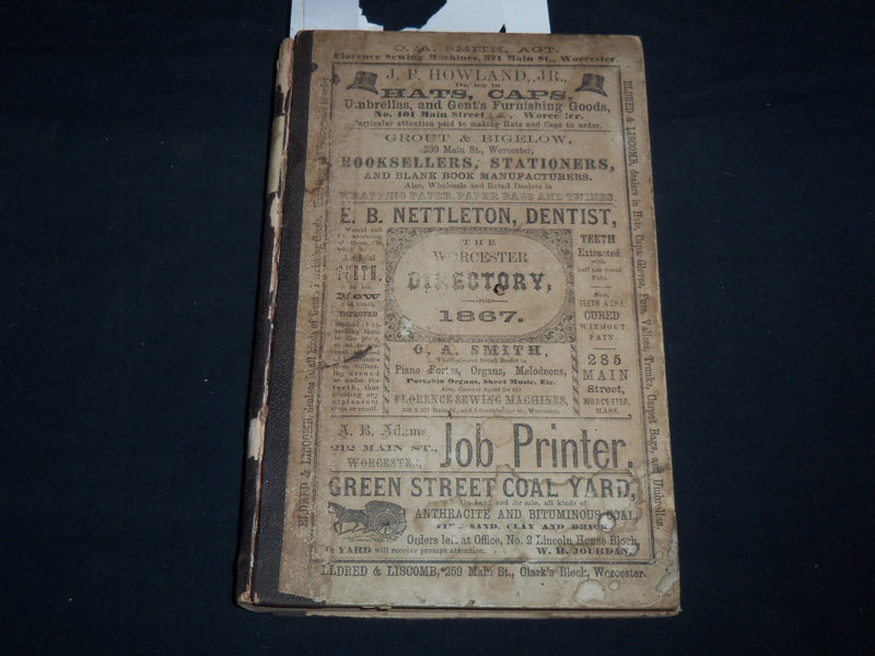1867 WORCESTER DIRECTORY BY HENRY J. HOWLAND - MAP - KD 81W