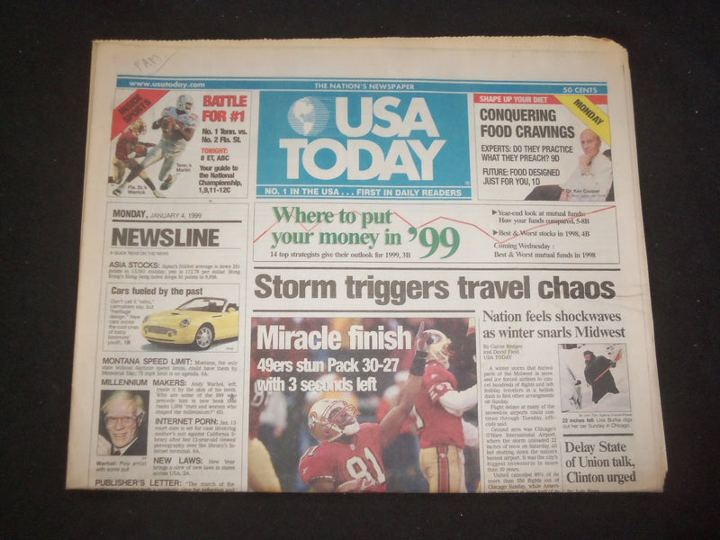 1999 JANUARY 4 USA TODAY NEWSPAPER - STORM TRIGGERS TRAVEL CHAOS - NP 7982