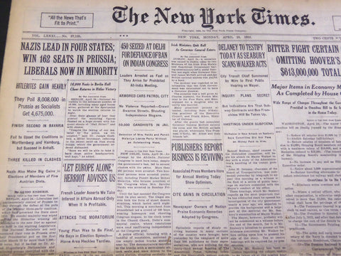 1932 APRIL 25 NEW YORK TIMES - NAZIS LEAD IN 4 STATES, HITLERITES GAIN - NT 4835