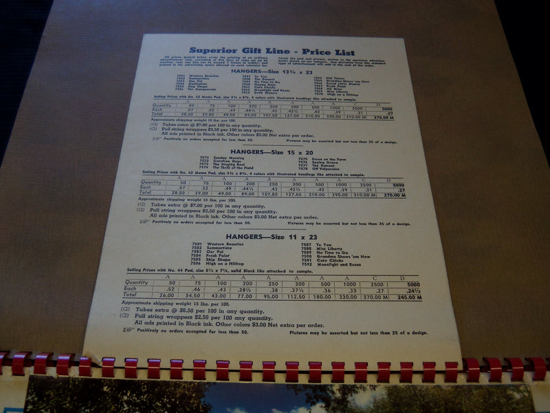 1954 SUPERIOR GIFT LINE HANGERS CALENDAR SALESMAN SAMPLE SHEETS BOOK - C 3