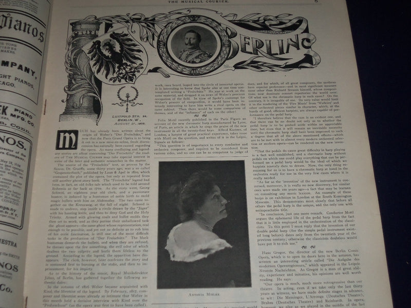 1905 SEPTEMBER 13 MUSICAL COURIER MAGAZINE - BIRDICE BLYE COVER - ADS - J 1261