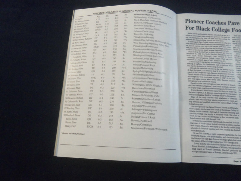 1996 AUG 31 FOOTBALL PROGRAM -CHEYNEY UNIVERSITY VS WEST CHESTER UNIV - SP 1214O