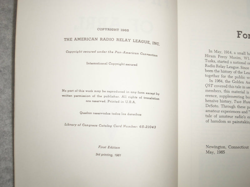 1981 FIFTY YEARS OF A.R.R.L. - 1ST EDITION, 3RD PRINTING - J 6344