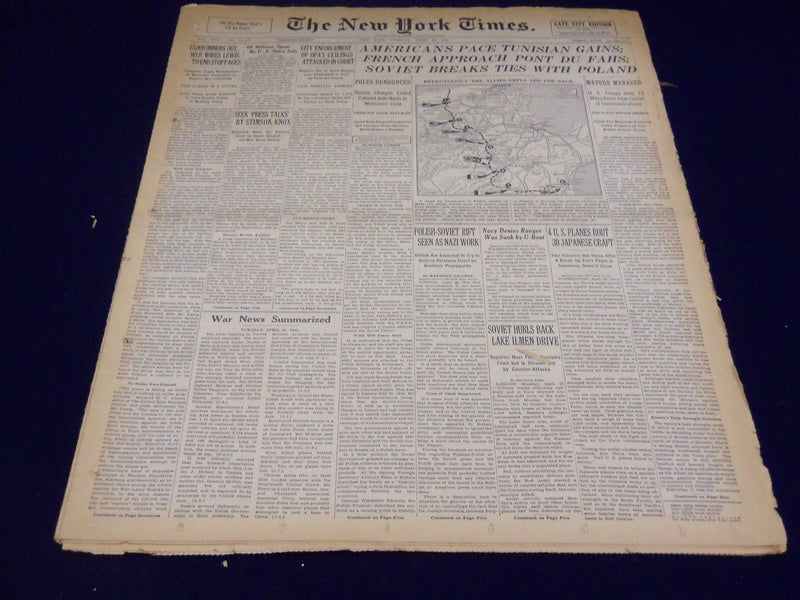 1943 APRIL 27 NEW YORK TIMES - AMERICANS PACE TUNISIAN GAINS - NT 1762