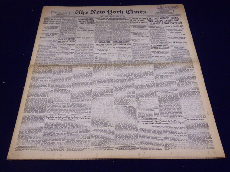 1930 JUNE 13 NEW YORK TIMES - SCHMELING WINNER ON SHARKEY'S FOUL - NT 1563