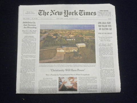2020 AUGUST 9 NEW YORK TIMES - LONG LEGAL FIGHT MAY FOLLOW VOTE ON ELECTION DAY
