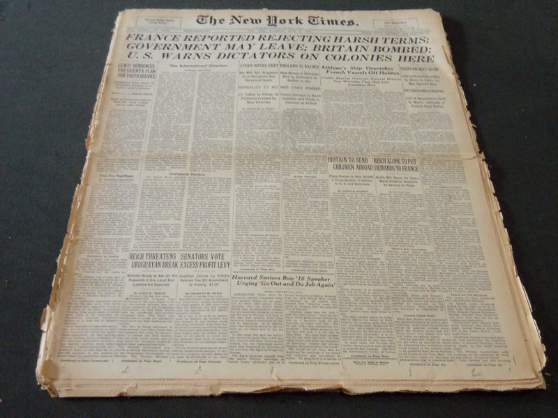 1940 JUNE 20 NEW YORK TIMES - FRANCE REJECTING HARSH TERMS - NT 5549
