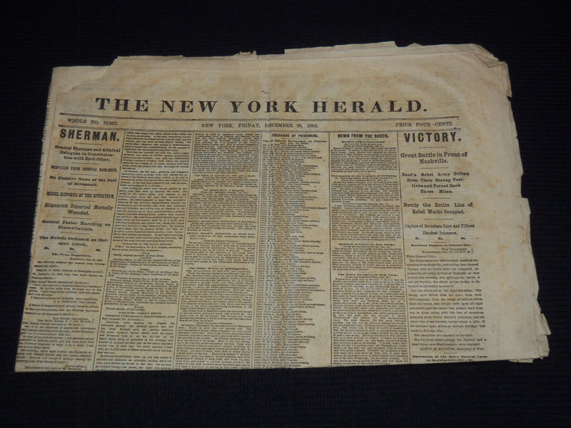 1864 DECEMBER 16 NEW YORK HERALD NEWSPAPER - SHERMAN - NASHVILLE - NP 4252R