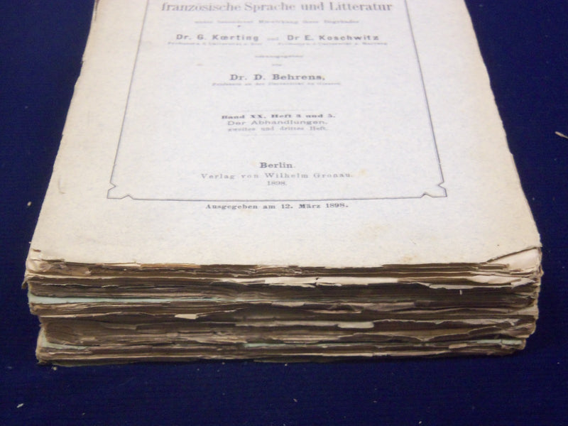 1898-1900 ZEITSCHRIFT FUR FRANZOSISCHE SPRACHE GERMAN MAGAZINE LOT OF 6 - O 2853