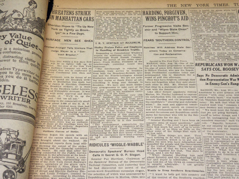 1920 AUGUST 31 NEW YORK TIMES - CHAOSIN BROOKLYN B.R.T. STRIKE - NT 8562