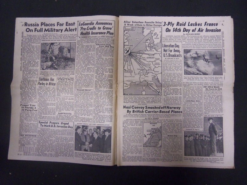 1944 MAY 1 NEW YORK DAILY MIRROR - 3 HUGH YANK AIR FLEETS BOMB FRANCE - NP 2201