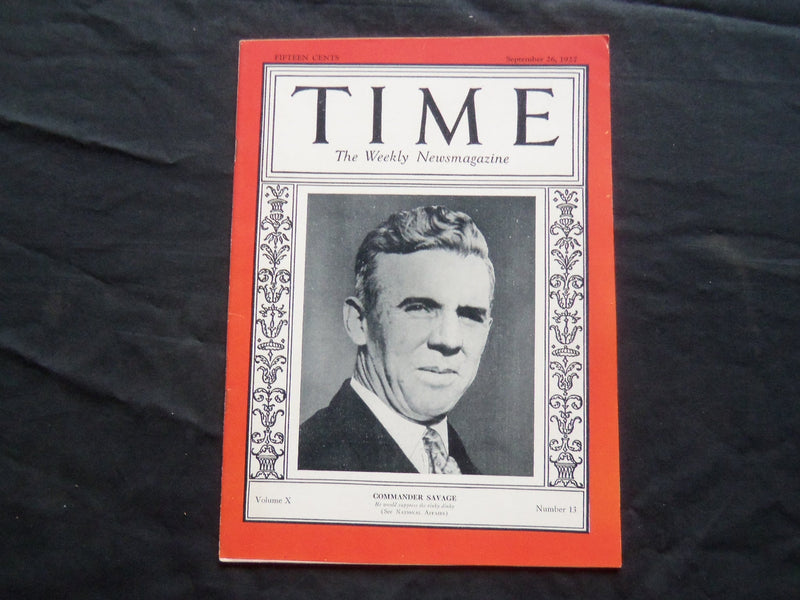 1927 SEPTEMBER 26 TIME MAGAZINE - COMMANDER HOWARD PAUL SAVAGE - T 134