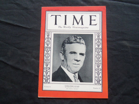 1927 SEPTEMBER 26 TIME MAGAZINE - COMMANDER HOWARD PAUL SAVAGE - T 134