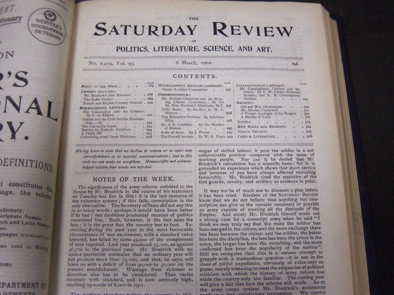 1902 SATURDAY REVIEW 2 BOUND VOLUMES - COMPLETE YR- PUBLISHED IN LONDON - R 1088
