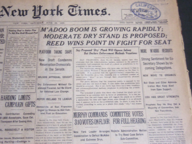 1920 JUNE 26 NEW YORK TIMES - M'ADOO BOOM IS GROWING RAPIDLY - NT 6799