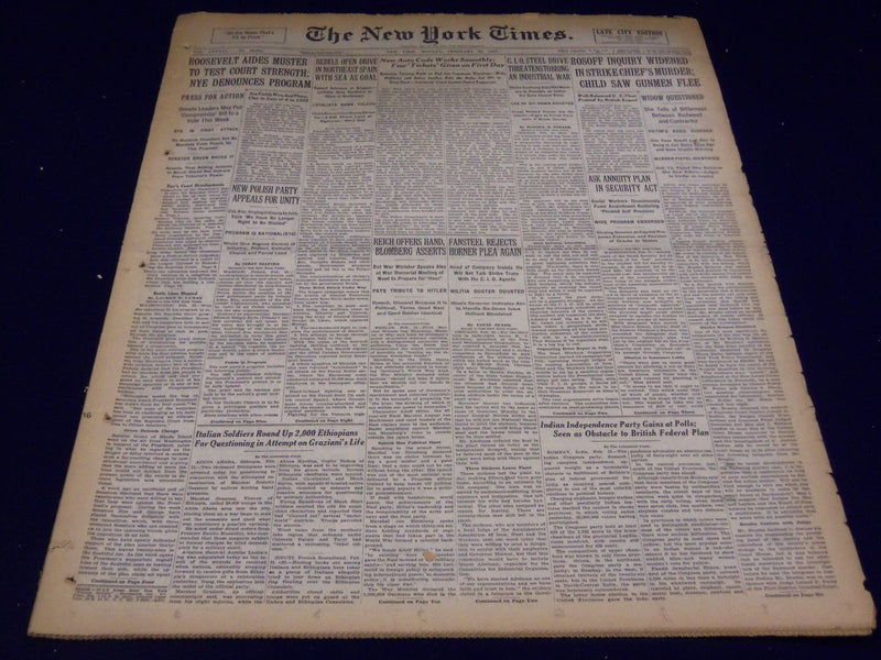 1937 FEBRUARY 22 NEW YORK TIMES - ROOSEVELT TO TEST COURT STRENGTH - NT 3407
