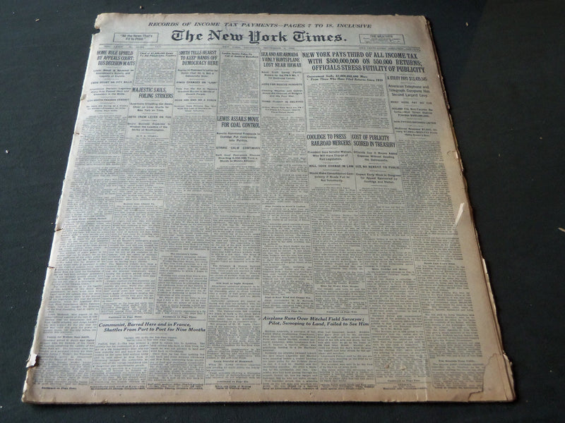 1925 SEPTEMBER 3 NEW YORK TIMES - NEW YORK PAYS THIRD OF ALL INCOME TAX- NT 7208