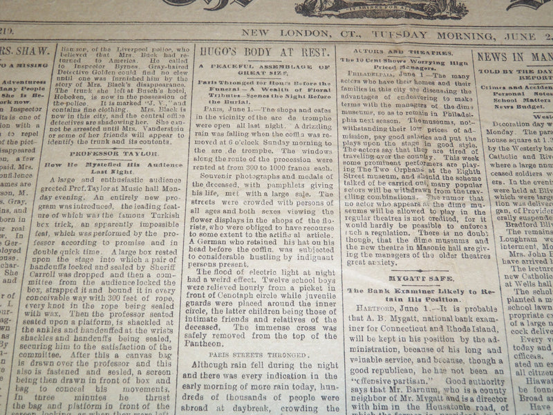1885 JUNE 2 THE DAY NEWSPAPER - VICTOR HUGO FUNERAL - BASEBALL - NP 2152D