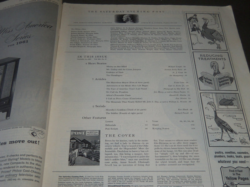1960 NOV 26 THE SATURDAY EVENING POST MAGAZINE - ILLUSTRATED COVER - SP 2323