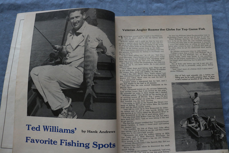 1956 AUGUST FISHING MAGAZINE - TED WILLIAMS ARTICLE & PHOTO - ST 1001I