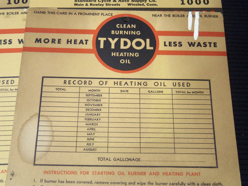 1937-1941 TYDOL HEATING OIL RECORD KEEPING DISPLAY CARDS LOT OF 6 - K 2145