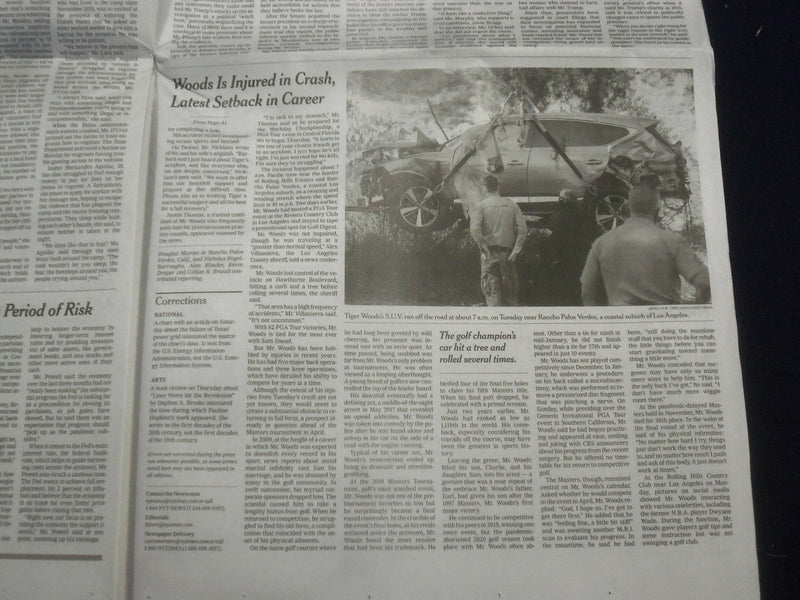 2021 FEBRUARY 24 NEW YORK TIMES - TIGER WOODS IN SERIOUS CAR CRASH