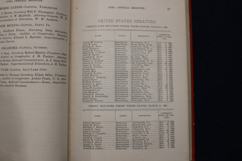 1893 IOWA OFFICIAL REGISTER - HARDCOVER BOOK - K 1768