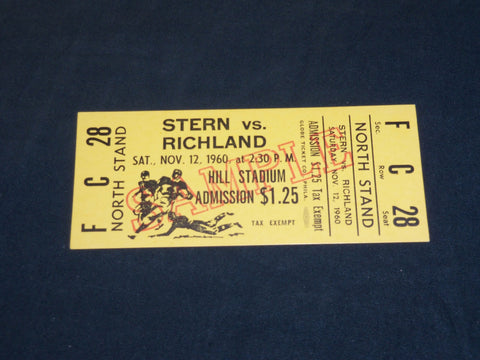 1960 NOVEMBER 12 STERN VS. RICHLAND SAMPLE FOOTBALL TICKET - J 5842