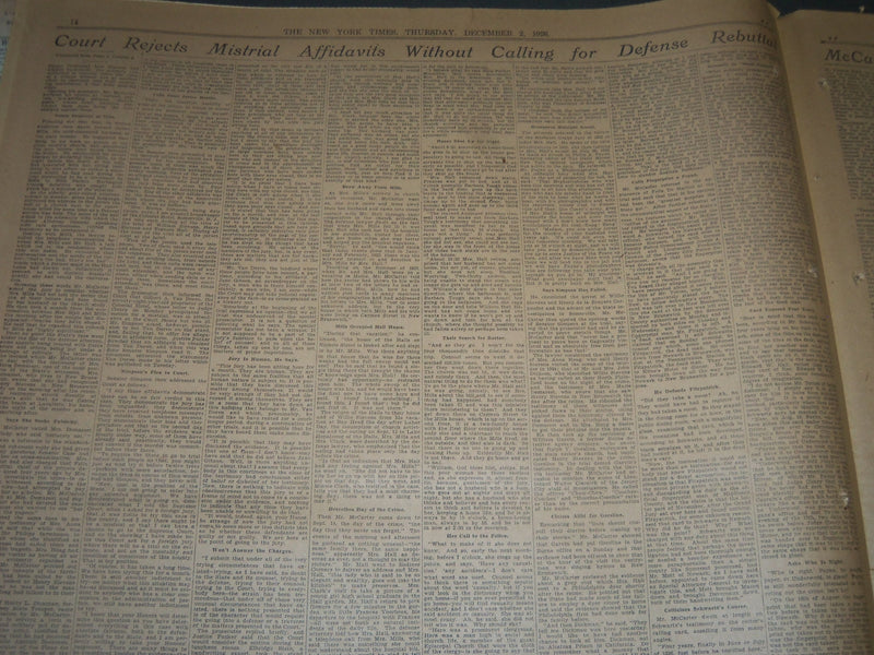 1926 DECEMBER 2 NEW YORK TIMES - COURT DENIES PLEA FOR HALL MISTRIAL - NT 6550