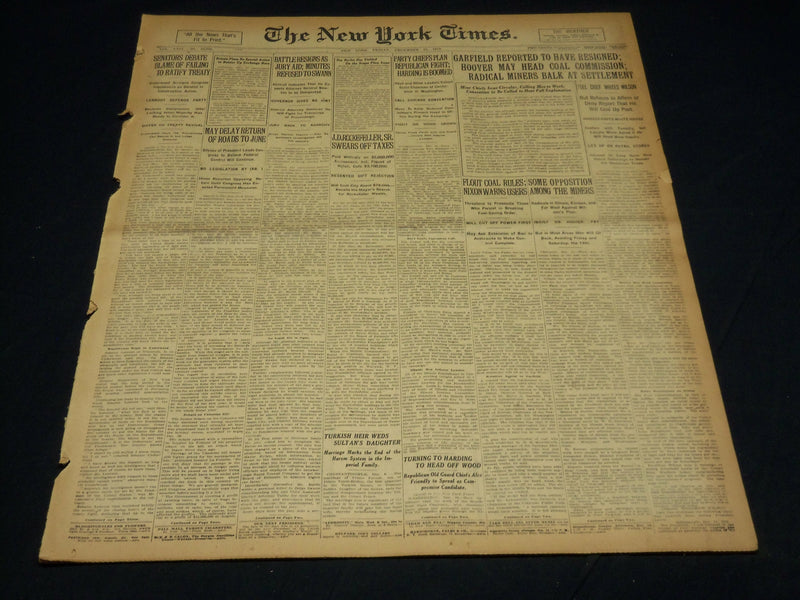 1919 DECEMBER 12 NEW YORK TIMES - HOOVER MAY HEAD COAL COMMISSION - NT 7953