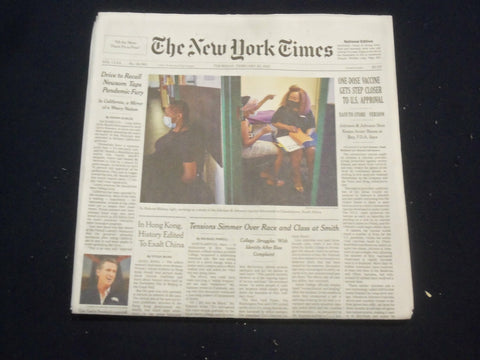 2021 FEBRUARY 25 NEW YORK TIMES - ONE-DOSE VACCINE GETS STEP CLOSER TO APPROVAL