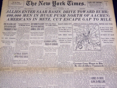 1944 NOVEMBER 19 NEW YORK TIMES - 400,000 MEN PUSH NORTH OF AACHEN - NT 2605