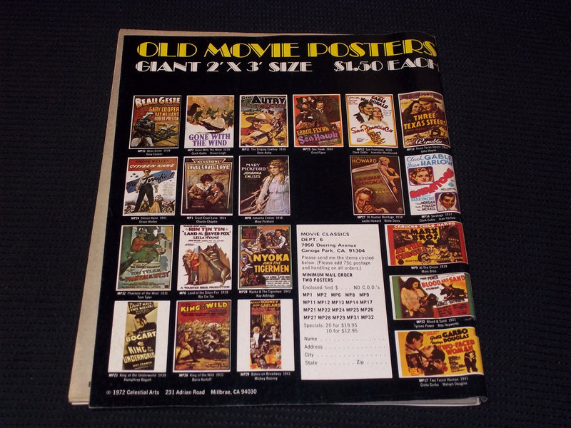1973 JUNE MOVIE CLASSICS MAGAZINE - NICE COVER - PREMIER ISSUE - E 16881