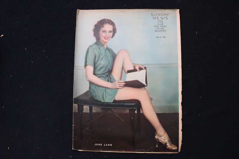 1936 OCTOBER 4 SUNDAY NEW YORK NEWS MAGAZINE - JUNE LANG COVER - E 26143