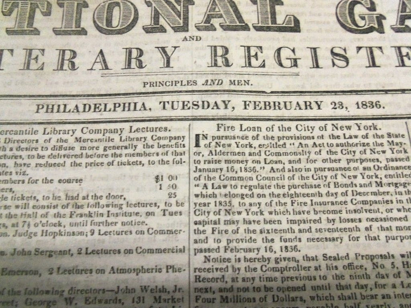 1834-1836 THE NATIONAL GAZETTE + LITERARY REGISTER NEWSPAPER LOT OF 26 - NP 1446