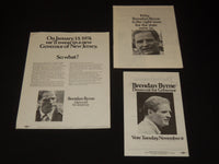 1973 BRENDAN BYRNE CAMPAIGN LITERATURE LOT OF 3 PIECES - J 9544