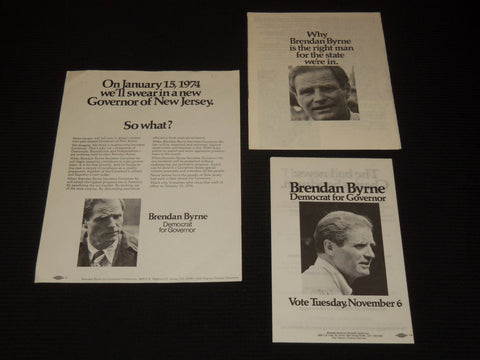 1973 BRENDAN BYRNE CAMPAIGN LITERATURE LOT OF 3 PIECES - J 9544