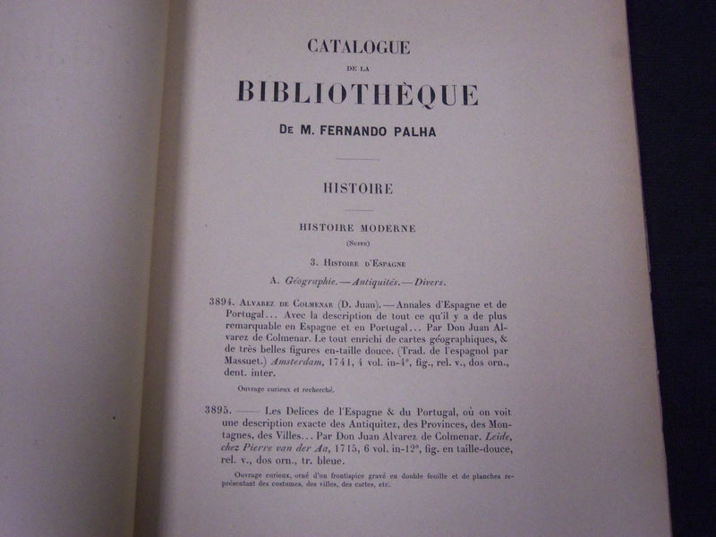 1896 CATALOGUE DE LA BIBLIOTHEQUE DE FERNANDO PALHA FRENCH BOOK - KD 44