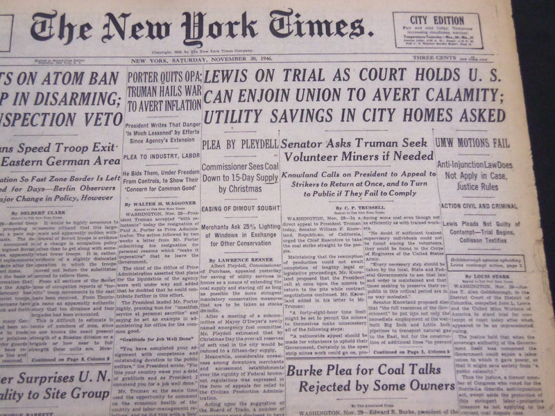 1946 NOV 30 NEW YORK TIMES - LEWIS ON TRIAL, UTILITY SAVINGS IN CITY - NT 4224